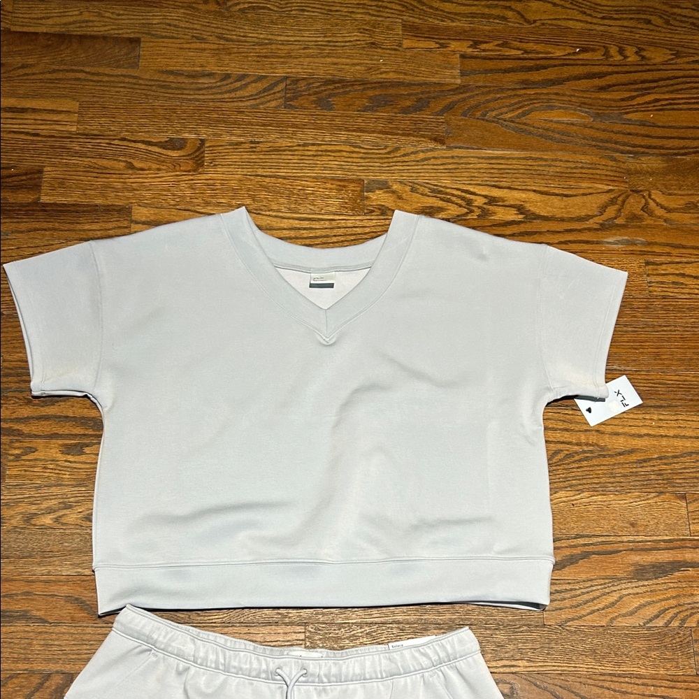 FLX  Light Blue Lounge Short Set - Soft V-Neck Top & Drawstring Shorts - Picture 5 of 7